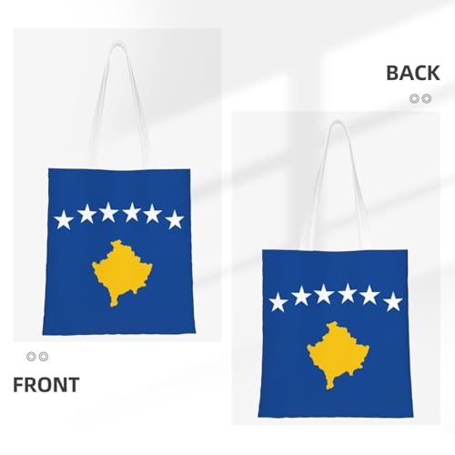 Flag Of Kosovo Print Polyester Canvas Tote Bag, Shopping Bag With Reinforced Handles, Reusable3