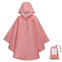 KAKU NANU Kids Poncho Waterproof Rain Poncho Reusable Toddler Rain Coat for Girls Boys Pink 6 7 8 9 10 11 12 Years