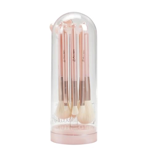 Impressions Vanity 6 PCs Makeup Brush Set with Hello Kitty Kawaii Icon, Super Soft Brushes for Foundation, Face Powder, Blending, Eye Shadow, and Liner with Cute Bell Jar (Pink)