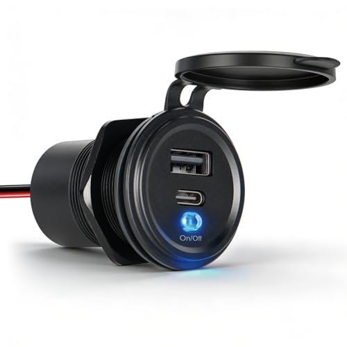 Image of Aluminum 12V USB Outlet with Switch, 48W Waterproof Car USB Socket