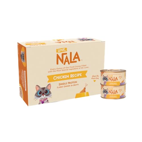 LOVE NALA - Single Protein Chicken Flaked Wet Cat Food - Hydration Broth Natural Grain-Free Non-GMO No Gums No Carrageenan Human-Grade Chicken Added Vitamins & Minerals - 2.8 oz 12 Cans
