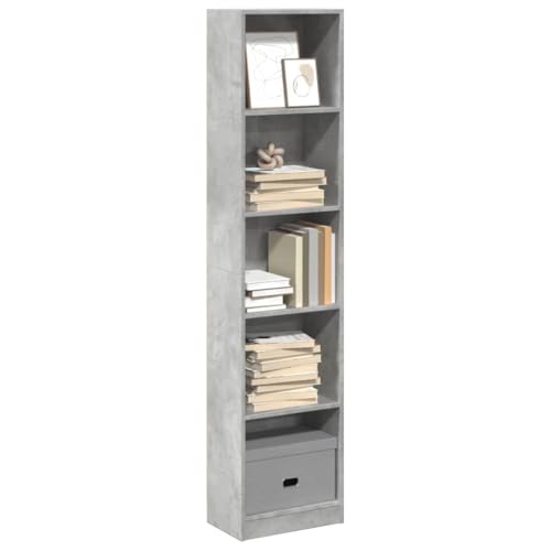 Mokuyary Estantería gris hormigón 40 x 24 x 176 cm de material de madera para libros, estantería, cubos, estantería de pie, para salón, dormitorio, oficina, habitación infantil