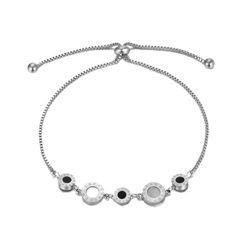 Bracelet femme en nacre noire et blanche maille ajustable à chiffres romains