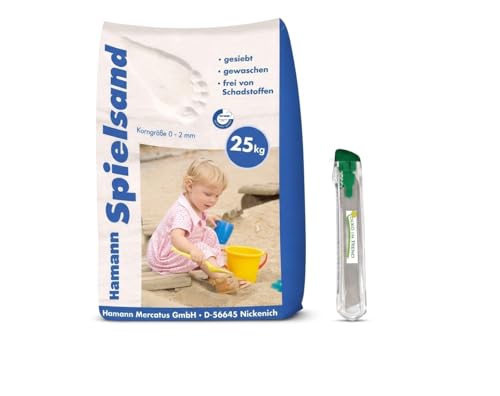 DEKO IM TREND 25kg Spielsand Classic inkl. Sacköffner | Schadstofffrei & extra fein (0-2mm) | Premium Sandkastensand | Quarzsand für Sandkasten Garten & Baustelle | Naturrein & sanft