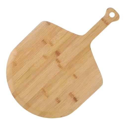 BESTonZON 竹製取っ手付きピザボード 厚さ 軽量耐腐食性 ステーキ収納プレート兼用 パン切りまな板 キッチン アウトドア対応 吊り下げ付き