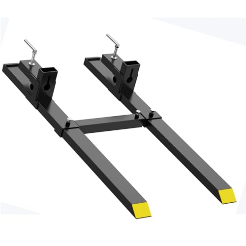Garvee 60" Clamp on Pallet Forks, 4,000Lbs Heavy Duty Fork Rack with Adjustable Stabilizer Bar for Loader Bucket Skid Steer Tractor