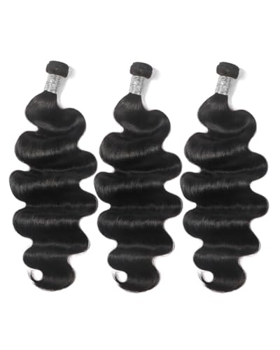 Arabella 3 Body Wave Bundles Human Hair 16 18 20 Inch Natural Black Bundles 100% Unprocessed Brazilian Virgin 10A Weave Sew in Double Weft Human Hair Bundles