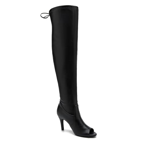 Women's Peep Toe Thigh High Boots Over The Knee Boot Sexy Stiletto Heel Lace Up Open Toe Pull on Long Boots4