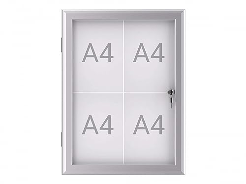 MAUL MAULexcite A4 Display Case Display Cabinet with 4 x DIN A4 Pages Information Board with Aluminium Frame and Glass Door Space-Saving Flat Design Lockable with Lock Aluminium