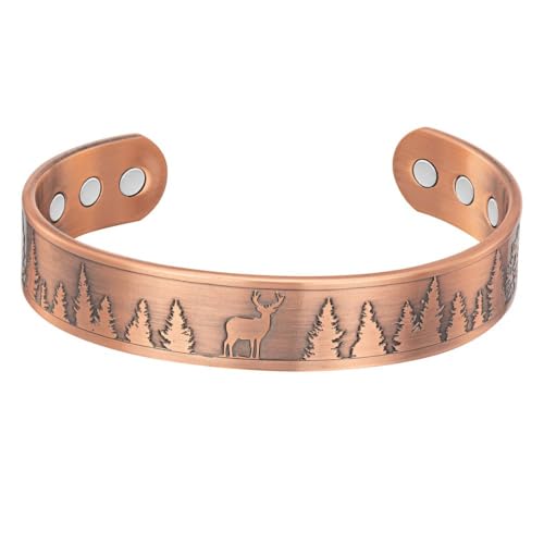 Willis Judd Men's Pure Copper Bangle Magnetic Bracelet Deer Design Mountain Wildlife