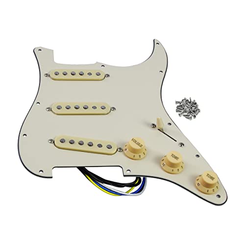 FLEOR pré-câblé Stratocaster Pickguards Alnico 5 micros SSS 11 trous Strat guitare chargé Pickguard, 3 plis crème - Les Beatles, Paul McCartney, John Lennon, RIngo Starr, George Harrison FLEOR pré-câblé Stratocaster Pickguards Alnico 5 micros SSS 11 trous Strat guitare chargé Pickguard, 3 plis crème