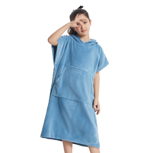 Surf Poncho for Kids Changing Towel,Coral Fleece Swimming Poncho Changing Robe with Pocket and Hood for 5-12 Years