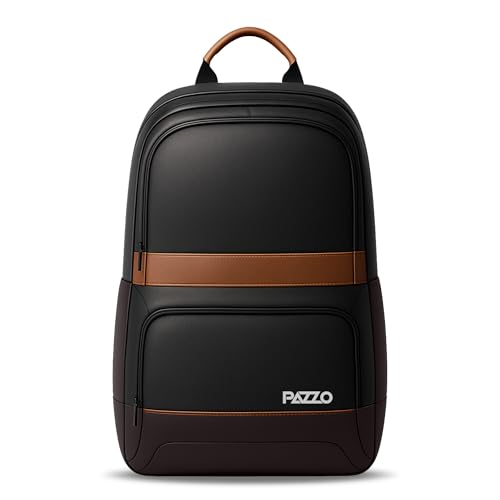 PAZZO Classic 30L Vegan Leather Laptop Backpack (Black) Black-Brown - Image 2