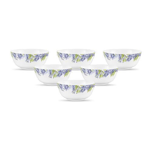 Image of La Opala Diva, Pearl Collection Opal Glass Crockery | Vegetable Bowl 220 ml Set of 6 | Lively Hues Design | for dal & Condiments | Microwave Safe | 100% Vegetarian | Extra Strong | Light & White