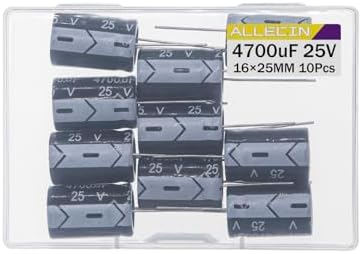 ALLECIN 4700uF 25V 16x25mm Electrolytic Capacitor 4700 UF MFD 25 Volt 0.63x0.98in Aluminum Capacitors (Pack of 10)