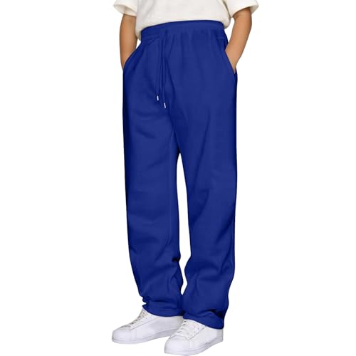 Boy's Casual Sweatpants Kids Wide Leg Elastic High Waisted Athletic Jogger Trackpant Open Bottoms Trousers with Pockets 3-16Y