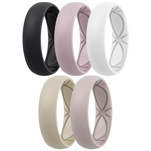 Image of Egnaro 4 /5 /8 Variety Multipack Ergonomic Breathable Bridal Rings Sets, 6mm Wide - 2mm Thick Rubber Wedding bands women, silicone Rings for her with Half Size