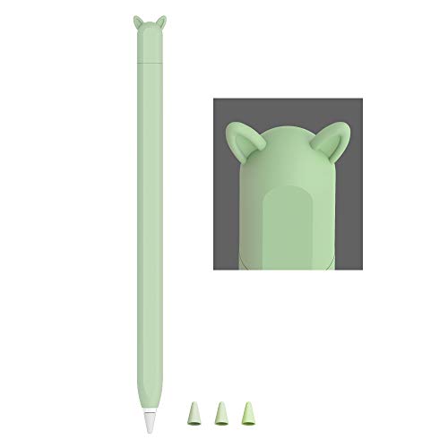 Image of Cute Ear Case Silicone Skin Cover for Apple Pencil 2nd Generation, and Protective Nib Cover Accessories Compatible with iPad Pro 11 12.9 inch,Green