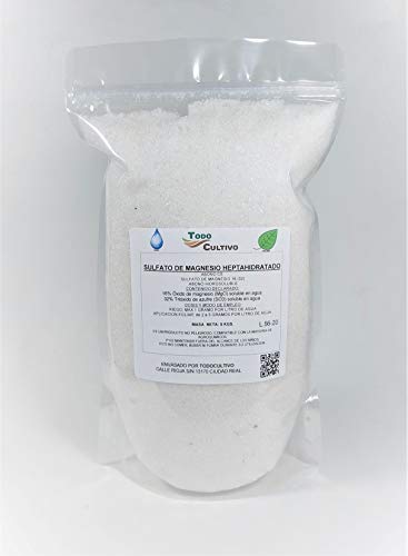 sulfato de Magnesio. Sal de Epsom (Inglesa o higuera) (MG SO₄·7H₂O). 5 Kg. Abono Fertilizante para Cultivo de Flores como la Rosa, cítricos, frutales, hortalizas