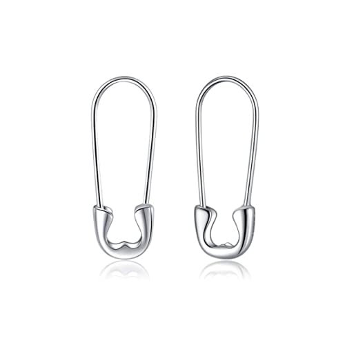Reffeer 925 Sterling Silver Safety Pin Earrings Hoop for Women Teen Girls Paperclip Earrings Hoop Pin Cartilage Earrings