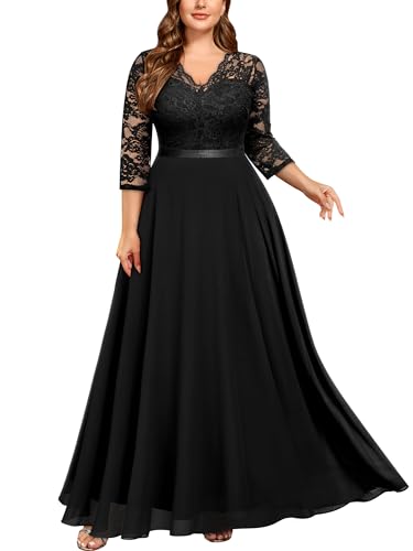 Miusol Women's Formal Floral Lace V Neck Plus Size Bridesmaid Party Maxi Dress