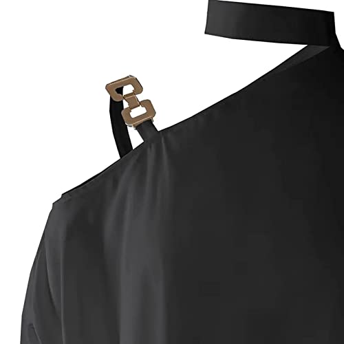 Blusa para mujer, hombros descubiertos, parte superior de mensajero, manga corta, cuello halter con tirantes, hombros fríos, irregulares, de manga corta, blusa elegante, sin hombros, camiseta, túnica,