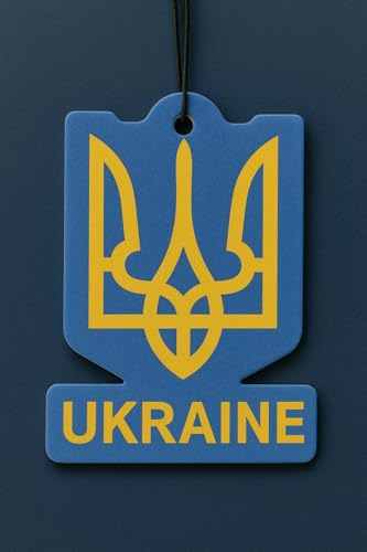 Image of Ukraine Car Air Freshener Pack of 3 | Tryzub Hanging Auto Decor | Blue and Yellow Scented Accessory (Black Ice)
