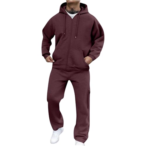 Sweatsuits for Men Set Big and Tall Athletic Sherpa Lined Zipper Work Hoodies Jacket and Baggy Cargo Sweat Pants with Pockets All White Outfits Workout Conjuntos Deportivos Para Hombre