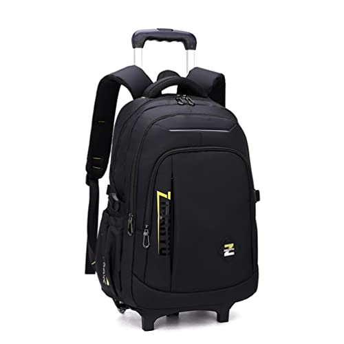 EKUIZAI Mochilas de cor sólida para meninos para escola secundária, escola primária, atividades ao ar livre, mochila com rodinhas, Preto e amarelo-A, 2-Wheels, Mochilas Daypack