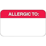 Allergic to Medical Chart Label 1-1/2" x 7/8" Red White Doctor Stuff Allergy Alert Sticker for Patient Files Permanent Adhesive 250 Stickers/Box