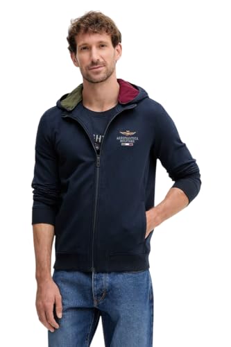 Aeronautica Militare Felpa Uomo con Cappuccio Removibile 252FE2078UF00662 8057630575714-3XL Blu