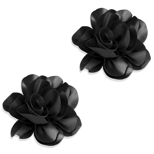 Image of 2Pack 6inch Extra Large Satin Brooches Lapel Pins Dainty Elegant Fabric Camellia Rose Flower Brooch Pin for Women Wedding Part Dance Clothes Accessories Jewelry