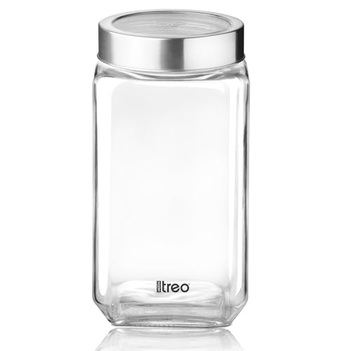 Treo by Milton Food Storage Containers with lids, Jars of 76 oz, Transparent Glass Container for Kitchen Canning Flour, Cereal, Pasta, Sugar, Beans, Kitchen pantry, BPA Free