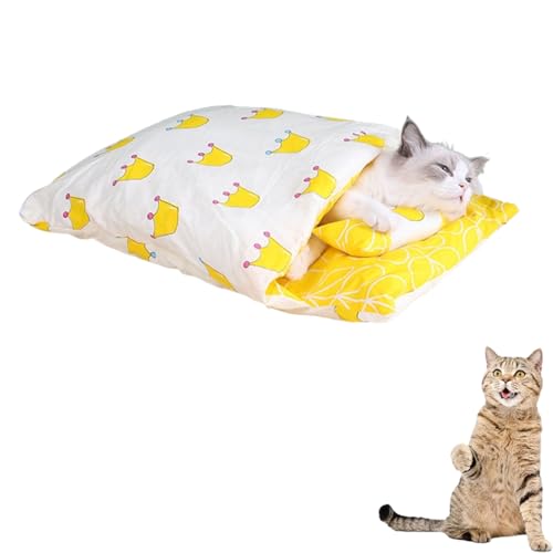 猫 寝袋 洗いやすい 冬 ぬくぬく 猫 布団 ケージ用 寝床 可愛い 猫 ふとん 筒型 冬用ハウス寒さ対策 ペットベッド 猫犬小動物用 保温防寒 猫 ドーム型ベッド 可愛い 冬寒さ対策 (黄色,L)