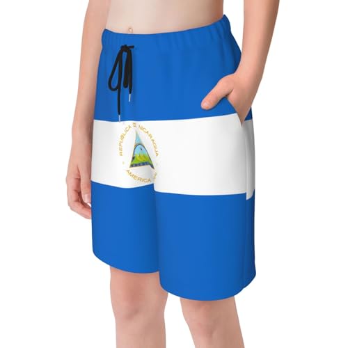 Flag of Nicaragua Youth Beach Pants, Soft and Breathable, with Drawstring Waist, Suitable for Sports and Leisure.4