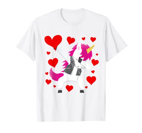 Divertido Dabbing Unicorn Heart Día de San Valentín Niñas Niños Camiseta