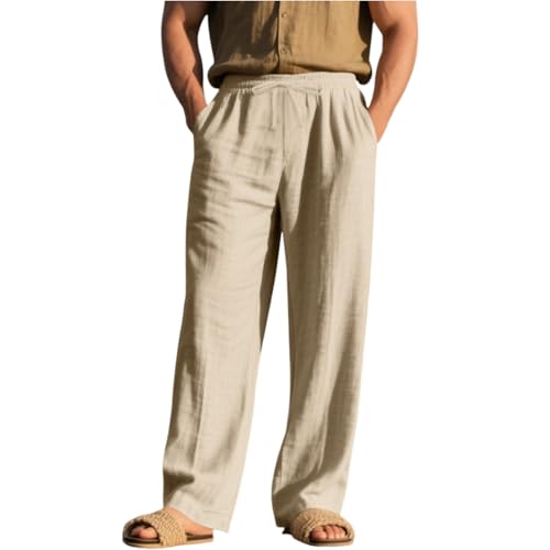 Aryapyper Men's Linen Pants Breathable Heat-dissipating Straight Leg Pants Loose-Fitting Casual Pocketed Sports Trousers