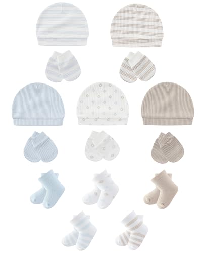 ZAVBABY Baby Boy Hats Mittens and Socks Set Cotton Newborn Girl Hat Glove 0-6 Month