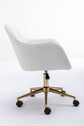 HomVent Fluffy Desk Chair Pink Faux Fur Vanity Chair Adjustable Swivel Computer Chair on Wheels Height Adjustable Cute Desk Chair for Makeup Room Teen Girls Bedroom Home Office (White O), (20210901) - Thumbnail 7