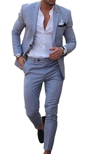 Men's Suits 2 Piece Set,One Button Linen Cotton Solid Color Suit,Mens Suits Classic Fit 2 Piece for Beach