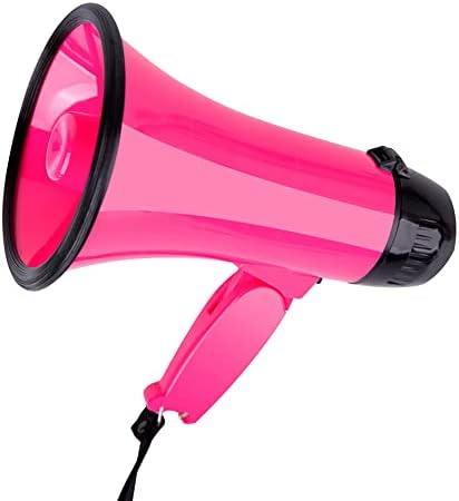 MyMealivos Sugar Home Portable Megaphone Bullhorn 20 Watt Power Megaphone Speaker Voice and Siren/Alarm Modes with Volume Control and Strap (Pink)