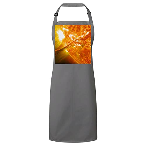 Tablier cuisine gris ajustable avec poche grand confort motif feu soleil
