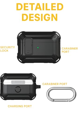 Image of Hybrid Lock Armor Case Cover for Apple Airpods Pro 3 (2025), Rugged, Shockproof, with Heavy Duty Carabiner (Armor Black with Lock)