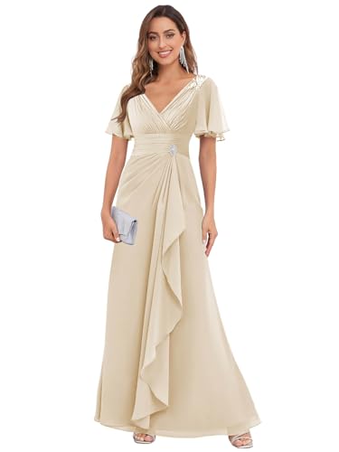 SOLODISH Chiffon Mother of The Bride Dresses with Sleeves Pleated A Line Formal Evening Dresses for Women4
