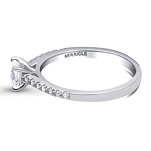 Berricle Sterling Silver Solitaire Wedding Engagement Rings 0.4 Carat Princess Cut Cubic Zirconia Cz Promise Ring For Women, Rhodium Plated Size 8 #TOP2