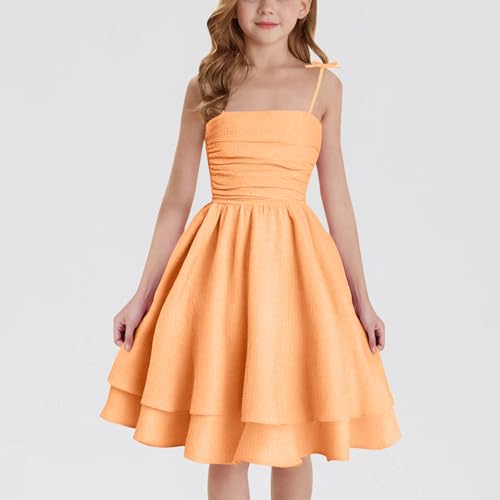 Girl's Sleeveless Dress Smocked Ruched Dresses A Line Swing Layered Dress Formal Cami Dresses Party Prom Gowns2