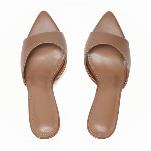 Image of Riekhany High Heel Mules for Women Slip On Open Pointed Toe Classy Patent Leather Stiletto Pumps Formal Slingback Mule Sandals Dress Walking Shoes