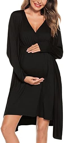 SWOMOG Women Maternity Nursing Gown and Robe Set 3 in 1 Labor Delivery Nursing Nightgown for Breastfeeding Hospital Bathrobe