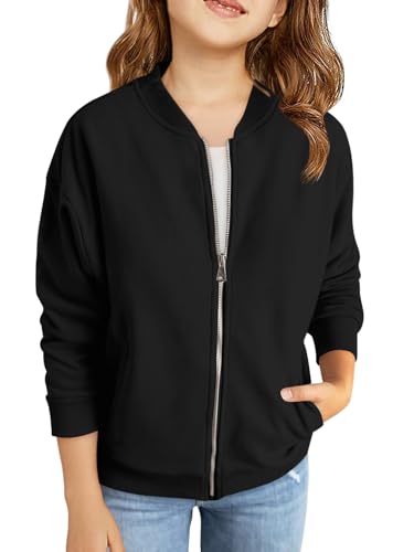 Haloumoning Girls Zip Up Jackets Kids Fall Long Sleeve Sweatshirts Outerwear with Pockets 5-14 years