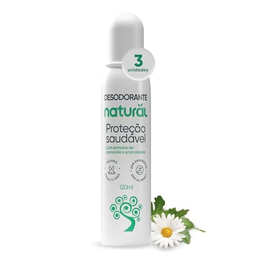 NATURAL Combo Desodorante com Extratos de Camomila e Erva Cidreira - Kit 3 Unidades - Sem Alumínio - Calmante e Refrescante - Vegano e Cruelty-Free - 120ml